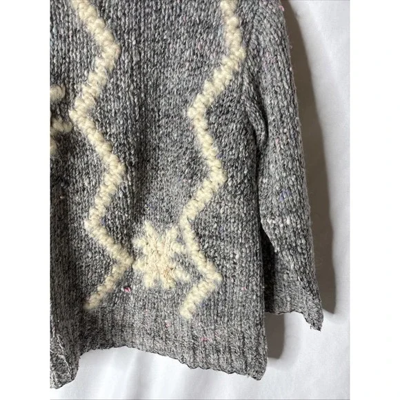 Vtg Lauren Hansen‎ Women L Chunky Hand Knit Wool Sweater Gray 3/4 Sleeve - Picture 4 of 9